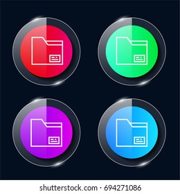 Folder four color glass button ui ux icon. Glossy app icon logo vector