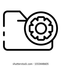Folder with gear in a circle icon. Outline folder with gear in a circle vector icon for web design isolated on white background