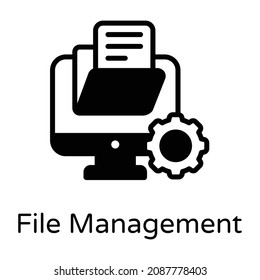 Carpeta con equipo, icono de administración de archivos 