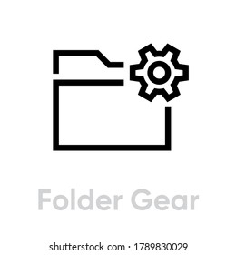 Folder gear sign in flat design. Editable vector stroke. Single pictogram. Data management. Linear icon folder with cogwheel isolated on white background.