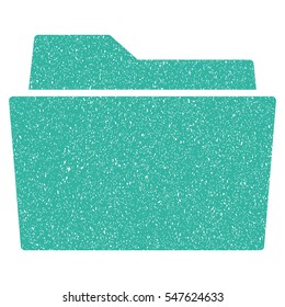 Folder grainy textured icon for overlay watermark stamps. Flat symbol with dust texture. Dotted vector cyan ink rubber seal stamp with grunge design on a white background.