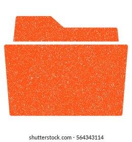 Folder grainy textured icon for overlay watermark stamps. Flat symbol with scratched texture. Dotted vector orange ink rubber seal stamp with grunge design on a white background.