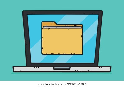 A folder graphic is displayed on the laptop screen.
Hand-drawn vector graphics
