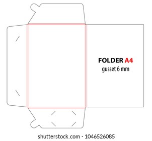 Folder with gusset die cut stamp. Empty shablon template for A4 documents and business card with lock. Vector black isolated circuit, line folder on white background. 