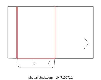 Folder with gusset die cut stamp. Empty shablon template for A4 documents and business card with lock. Vector black isolated circuit, line folder on white background. 