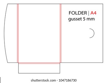 Folder with gusset die cut stamp. Empty shablon template for A4 documents and business card with lock. Vector black isolated circuit, line folder on white background. 