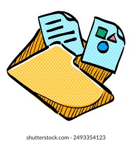 Folder halftone icon hand drawn color vector illustration