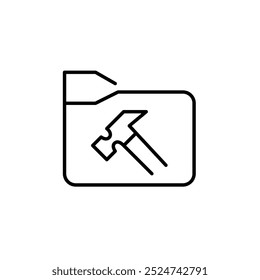 Folder with hammer. File maintenance and system configuration. Pixel perfect, editable stroke icon