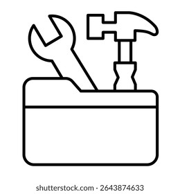 Folder with hammer and wrench thin line icon, architect studio concept. Vector graphics. Repair tools sign on white background, style mobile or design