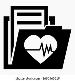 Folder And Heart Icon. Cardiogram Archive Of The Heart. Outpatient Patient Book. Accounting For Diseases. Medical Server. Vector Icon.