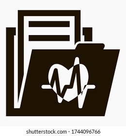 Folder And Heart Icon. Cardiogram Archive Of The Heart. Outpatient Patient Book. Accounting For Diseases. Medical Server. Vector Icon.