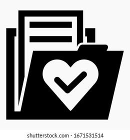 Folder and heart icon. Love correspondence. Accounting for cardiograms of the heart. Medical records. Archive of intimate correspondence. Vector icon.