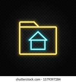 folder, home, house neon icon. Blue and yellow neon vector icon.