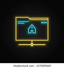 folder, home, site neon vector icon. Blue and yellow neon vector icon