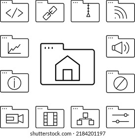 Ordnerhaus-Symbol in einer Kollektion mit anderen Elementen