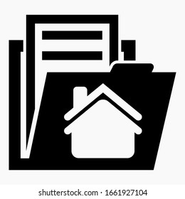 Folder and house icon. Documents on the house. Housing Database. Realtor services. Vector icon.