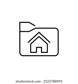Folder with house symbol. Managing home life digitally, organizing files, household tasks and responsibilities. Pixel perfect, editable stroke icon