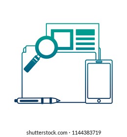 folder human resources smartphone magnifying glass and pen