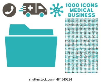 Folder icon with 1000 medical commerce grey and cyan vector pictographs. Design style is flat bicolor symbols, white background.