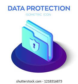 Folder Icon. 3D Isometric Locked Folder sign. Data Protection Concept. Secure Data. Security Shield. Created For Mobile, Web, Decor, Application. Perfect for web design banner and presentation. Vector