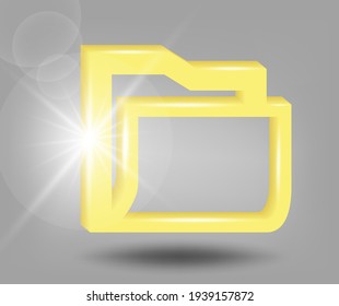 Folder Icon.  3d vector illustration in yellow - gray colors.