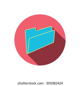 Folder icon. Accounting audit sign. Red flat circle button. Linear icon with shadow. Vector