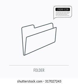 Folder icon. Accounting audit sign. Linear outline icon. Speech bubble of dotted line. Vector