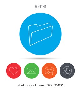 Folder icon. Accounting audit sign. Mail, download and speech bubble buttons. Like symbol. Vector
