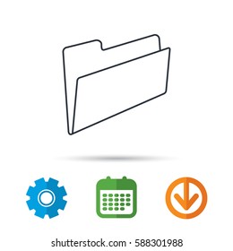 Folder icon. Accounting audit sign. Calendar, cogwheel and download arrow signs. Colored flat web icons. Vector