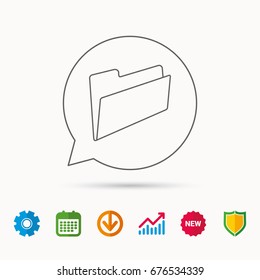 Folder icon. Accounting audit sign. Calendar, Graph chart and Cogwheel signs. Download and Shield web icons. Vector