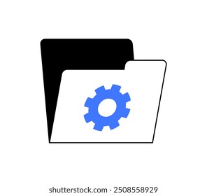 Icono de carpeta con un engranaje azul. Adecuado para la gestión de archivos, Configuraciones de software, organización digital e ilustraciones de TI.