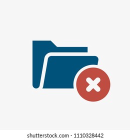 Folder icon, business icon with cancel sign. Folder icon and close, delete, remove symbol. Vector illustration