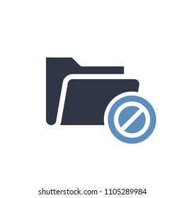 Folder icon, business icon with not allowed sign. Folder icon and block, forbidden, prohibit symbol. Vector illustration