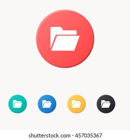 folder icon or button in flat style with long shadow, isolated vector illustration on grey transparent background