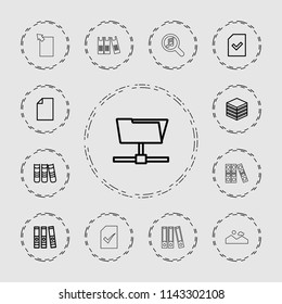 Folder icon. collection of 13 folder outline icons such as paper, binder, archive, file, picture, serach music. editable folder icons for web and mobile.