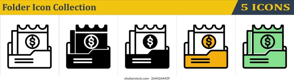 Folder Icon Collection With 5 Style Icon (Outline, Solid, Mixed, Outline Color Lineal and Solid Color Lineal) 