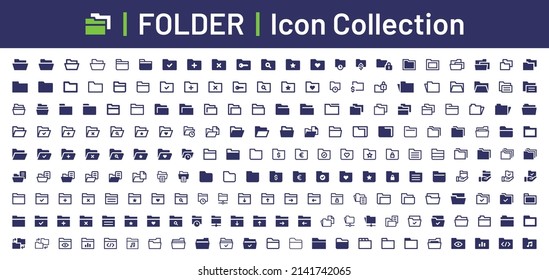 Folder icon collection. Directory icon set. Data storage symbol isolated on white background.