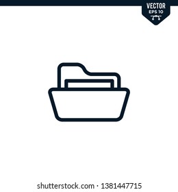 Folder icon collection in outlined or line art style, editable stroke vector