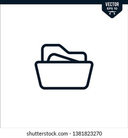Folder icon collection in outlined or line art style, editable stroke vector