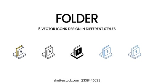 Folder Icon Design in Five style with Editable Stroke. Line, Solid, Flat Line, Duo Tone Color, and Color Gradient Line. Suitable for Web Page, Mobile App, UI, UX and GUI design.