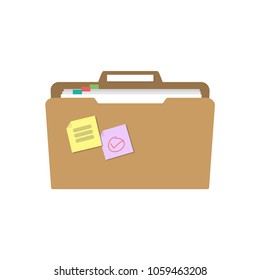 Folder icon with documents, plans and tasks. Plans, tasks and other documents in the folder. Vector illustration.