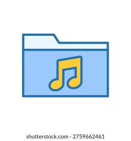 Folder icon featuring music note symbol representing audio and sound content. Suitable for media players, playlists, music libraries, and entertainment storage systems.