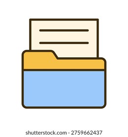 Folder icon featuring paper document symbol representing records and information storage. Ideal for office systems, file archives, document management platforms, and administrative workflows.