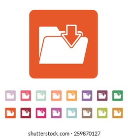 The folder icon. File download symbol. Flat Vector illustration. Button Set