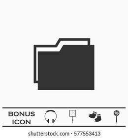 Folder icon flat. Black pictogram on white background. Vector illustration symbol and bonus button