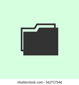 Folder icon flat. Grey vector symbol on green background