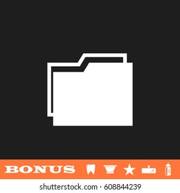 Folder icon flat. White pictogram on black background. Vector illustration symbol and bonus button tooth, vase, star, mirror, bottle