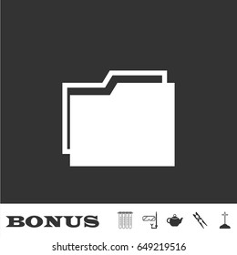 Folder icon flat. White pictogram on black background. Vector illustration symbol and bonus icons