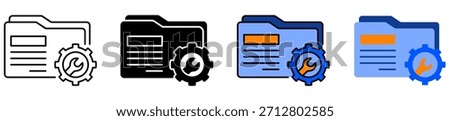 Folder icon with gear symbol indicating settings or configuration in a row of colored variants.