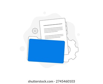 Folder Icon With Gear Symbols. Simple Visual Of Document Storage With Settings Gear And Cloud Backup